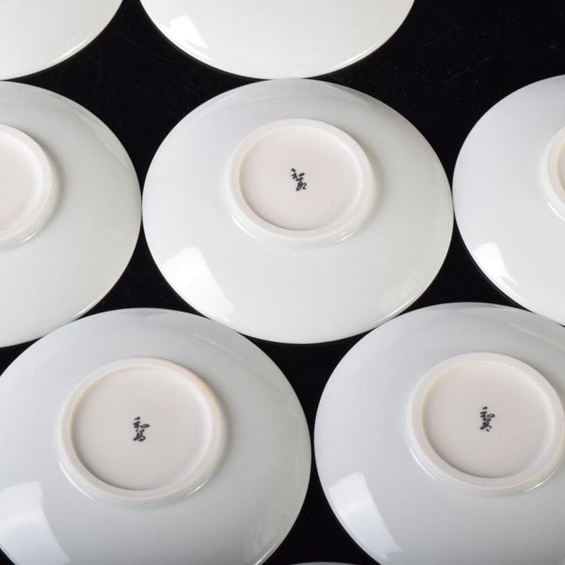 和食器　京焼　御室焼　北村和善作　白磁　吸茶碗　十二客　共布共箱　C　7485