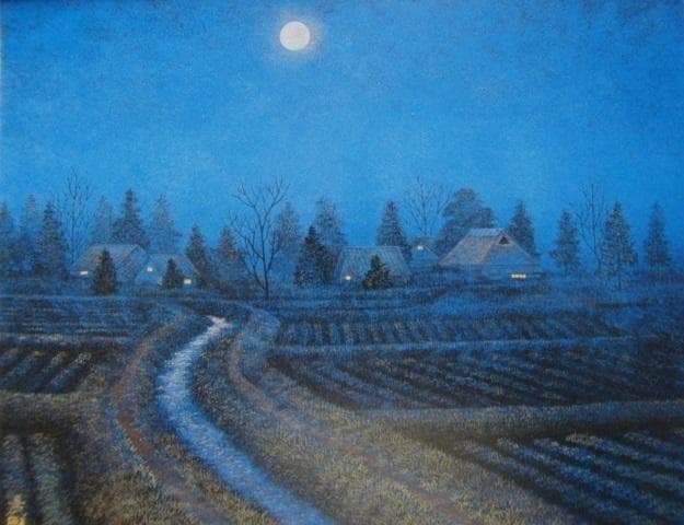 佐藤晨、【宵月】、希少な額装用画集より、新品額装付、状態良好