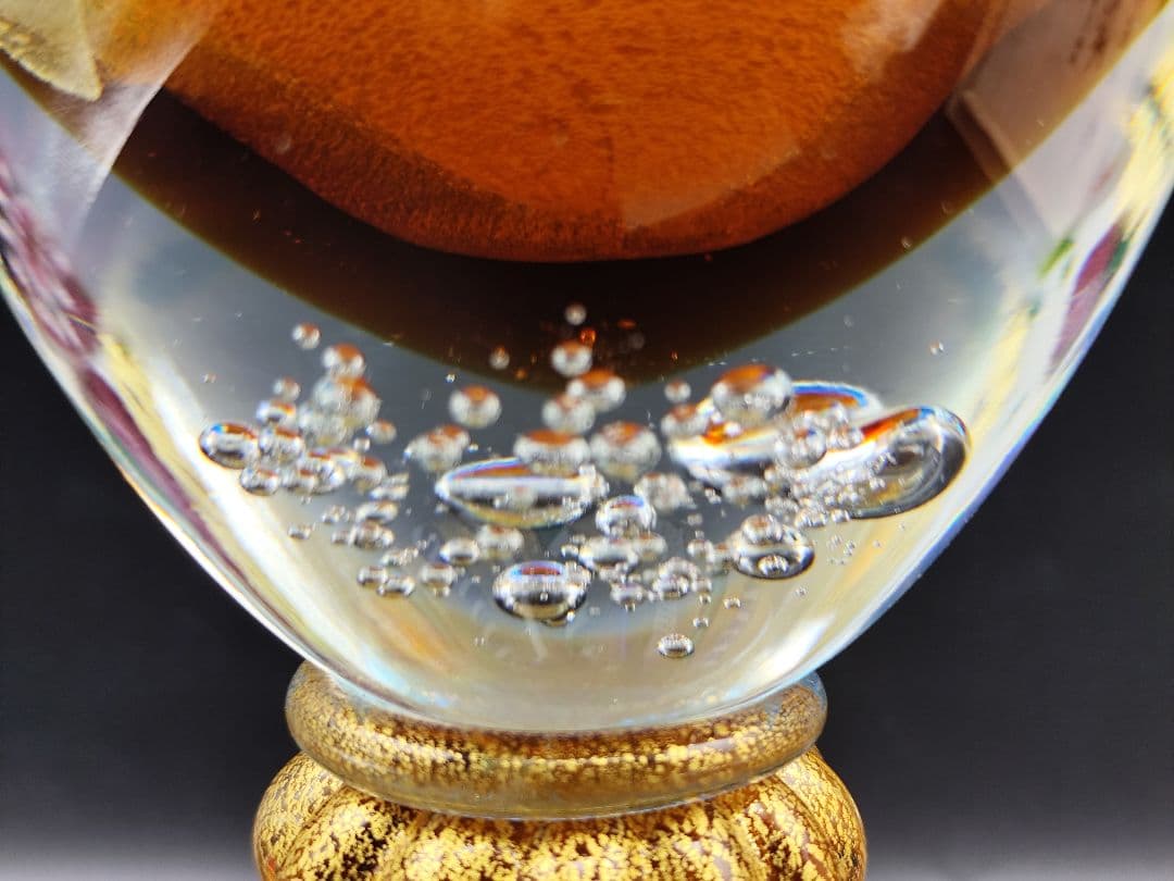 サイン有り☆現代の名工 黒木国昭 作 金彩象嵌「夢光琳」ヴェネチアレース 大花器