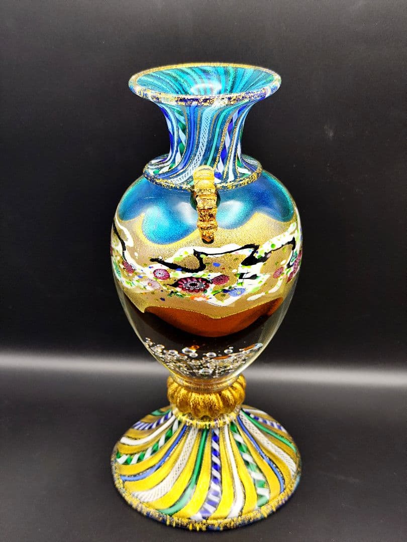 サイン有り☆現代の名工 黒木国昭 作 金彩象嵌「夢光琳」ヴェネチアレース 大花器