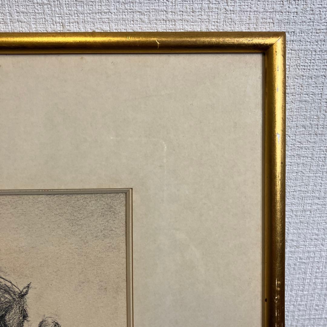 鉛筆デッサン　加藤助八「散歩」日動画廊シール　1977年宇宙展出品作