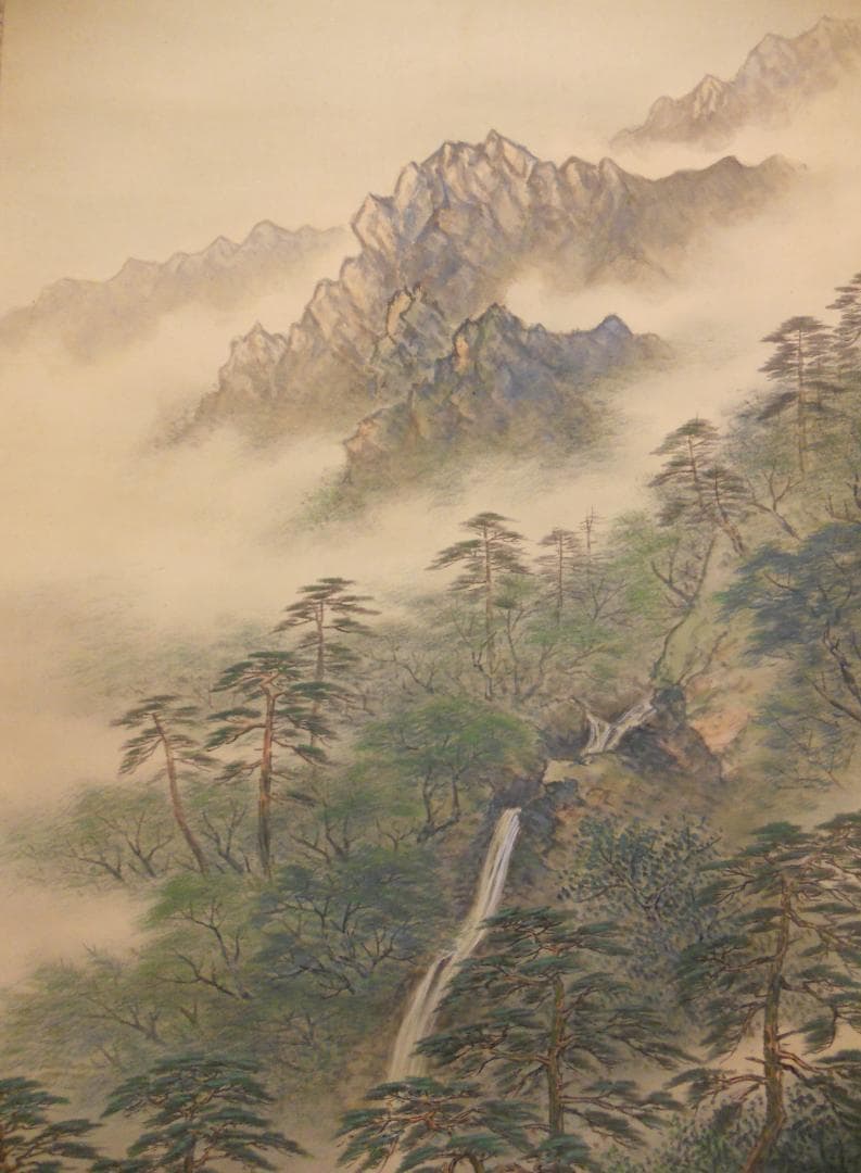 掛け軸 翆城 山水夏画 絹本 希少 軸装 茶道具 掛軸 美品 です。