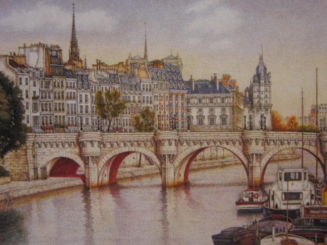 円池茂、セーヌ河とポンヌッフ、希少な画集より、新品高級額、額装付