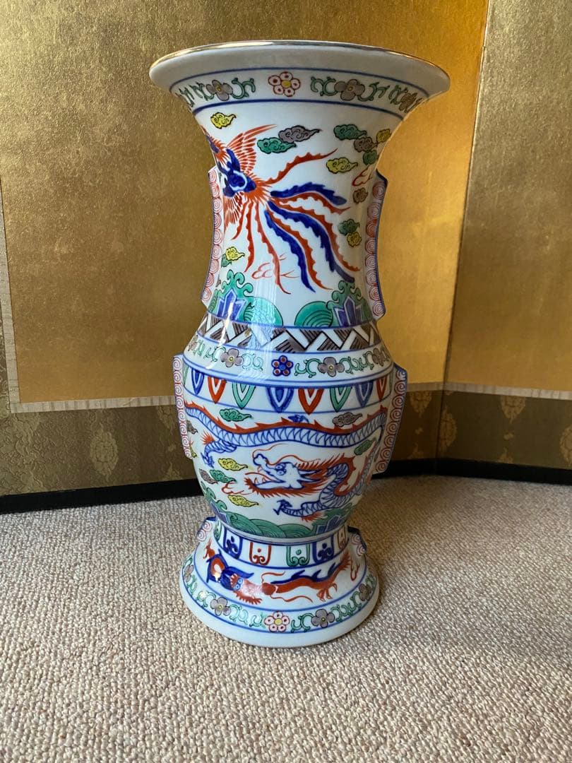 大明萬暦年製銘 染付赤絵花瓶　30.5㎝