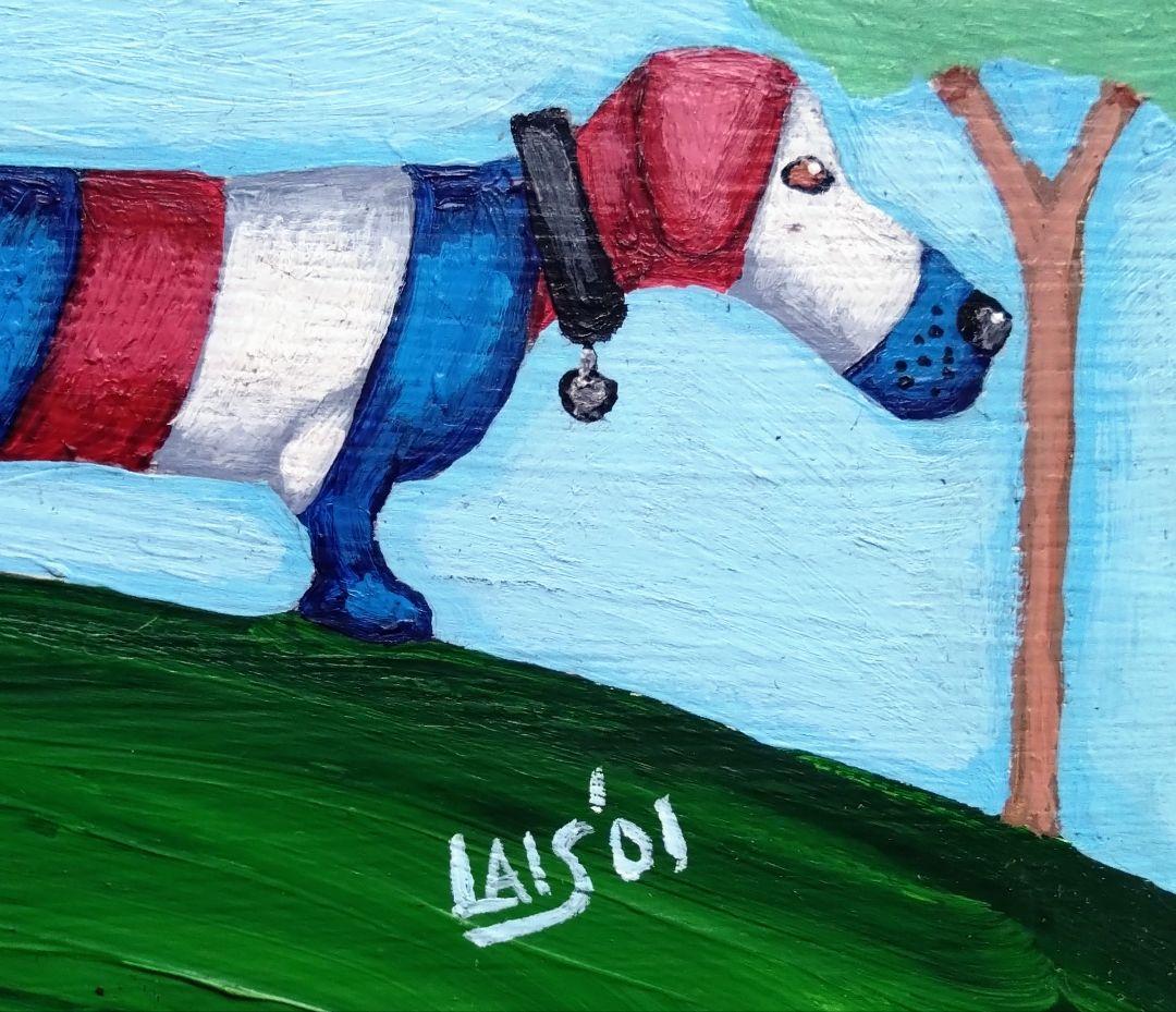 アメリカンヴィンテージ　Ruth Lais 3色柄　ダックスフンド　アクリル絵画