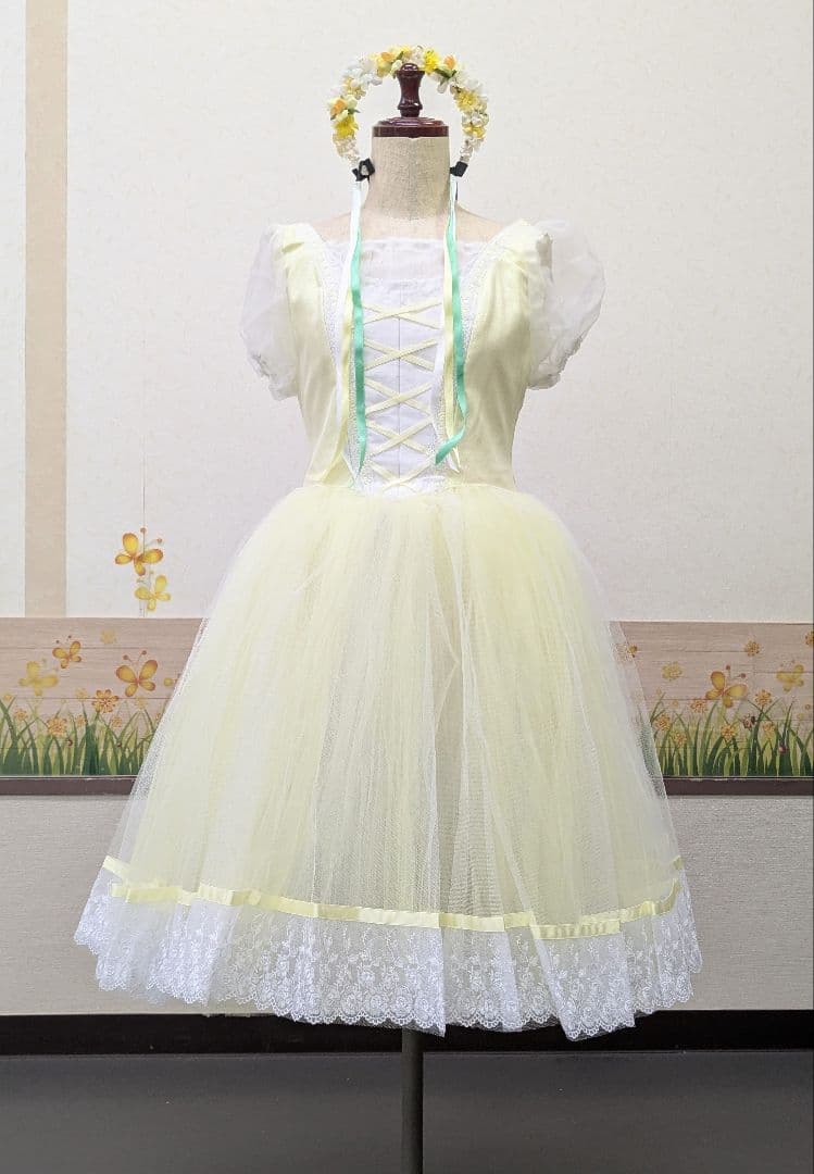 バレエ衣裳/ジュニア·大人 淡イエロー/ワルツ 9着セット　頭飾り付き