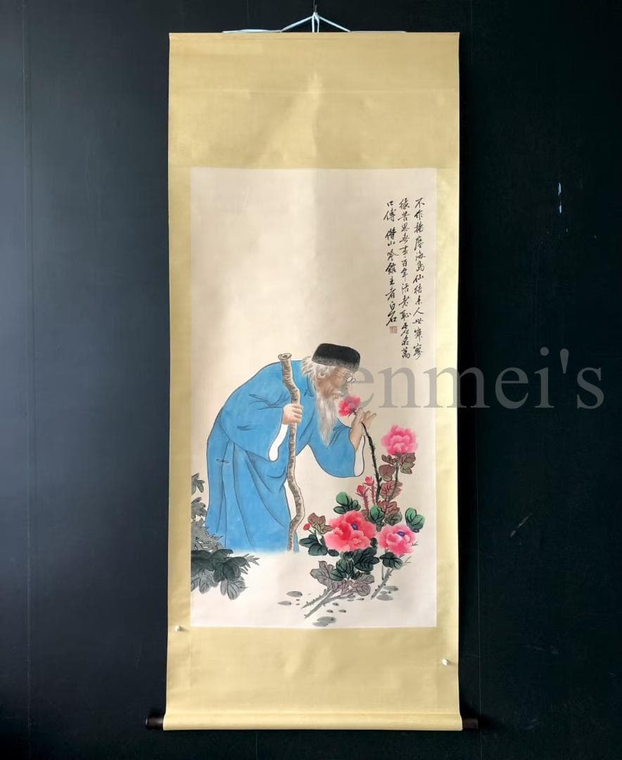 中国古美術・純手描き四尺人物掛軸・国画・斉白石印款・宣紙・茶道・賞物・肉筆・書