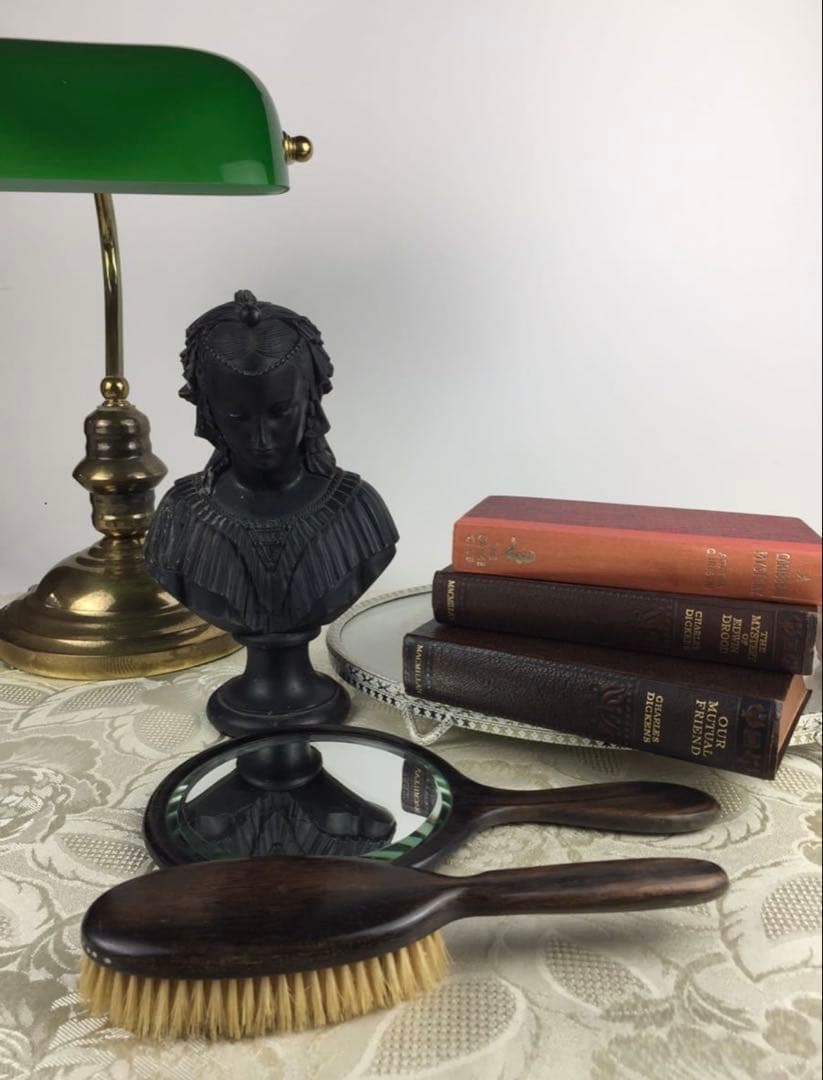 英国アンティーク エドワーディアン時代 エボニー ハンドミラー&ブラシ