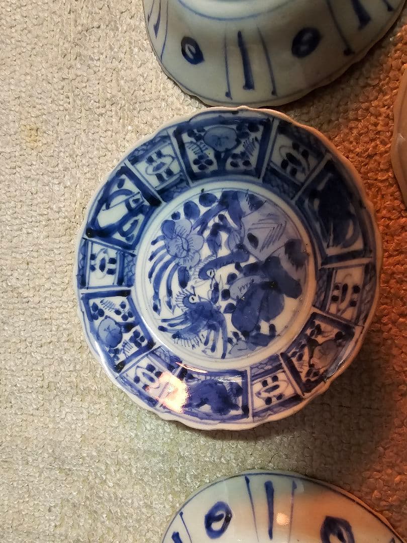 値下げ限界‼️早い者勝ち 新渡品 江戸後期から明治初 芙蓉 花鳥文 9客セット