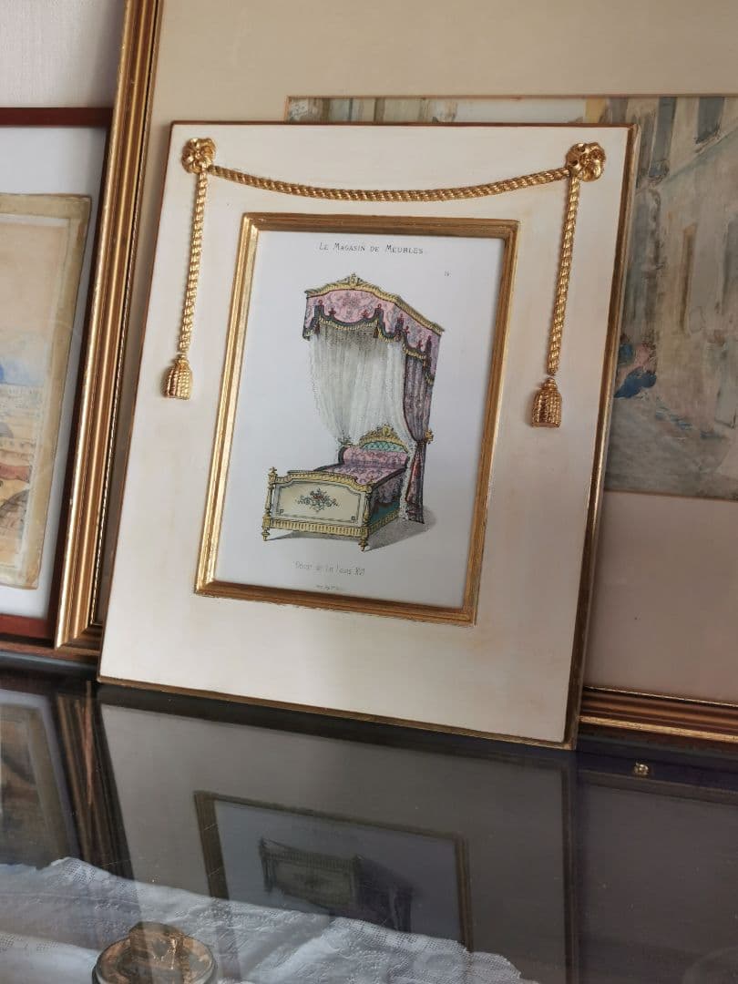 アンティークフランス ルイ16世式天蓋ベッド イタリア額装 マリーアントワネット