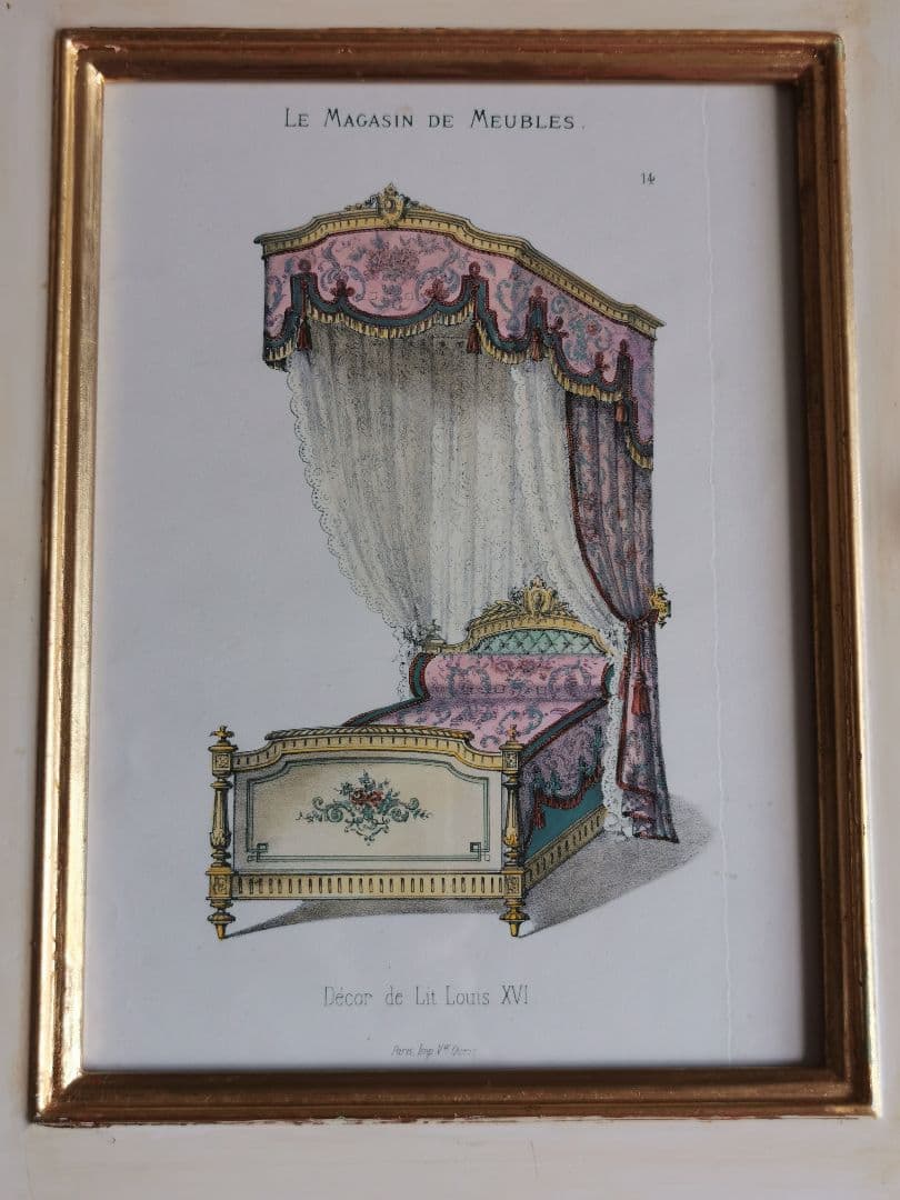 アンティークフランス ルイ16世式天蓋ベッド イタリア額装 マリーアントワネット