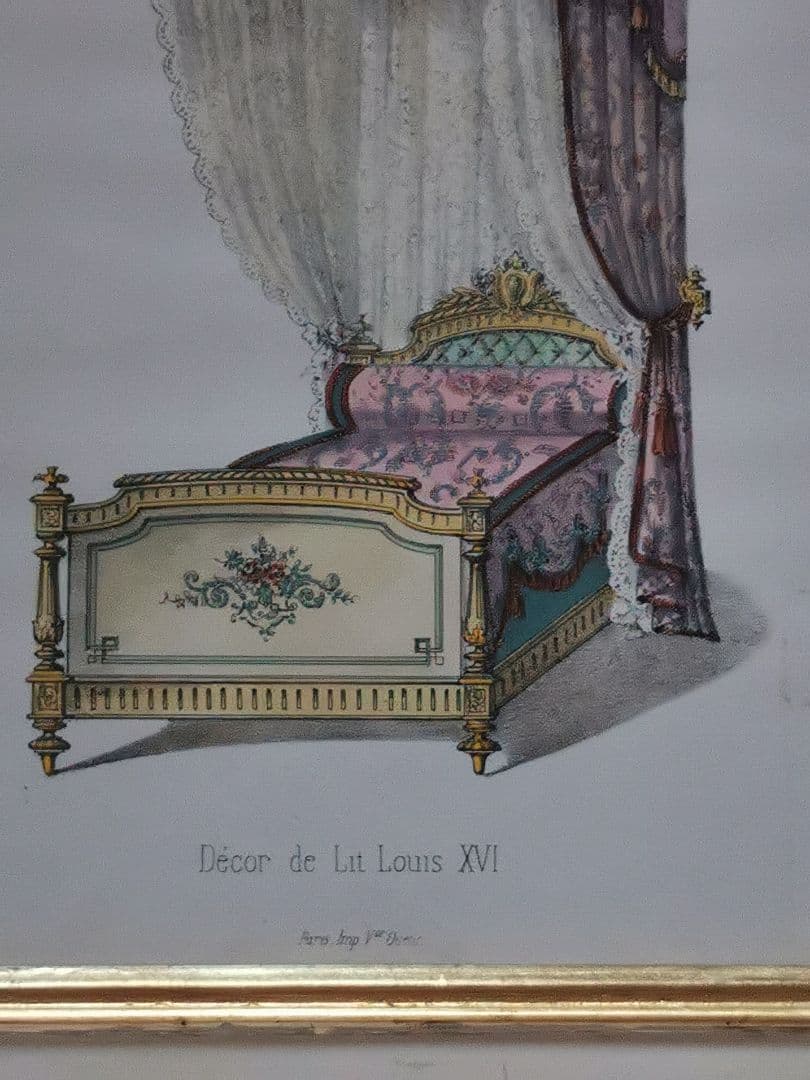 アンティークフランス ルイ16世式天蓋ベッド イタリア額装 マリーアントワネット