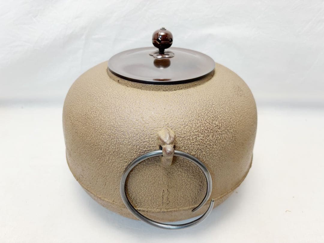 未使用 茶道具 釜師 佐藤 浄清造 利休好写 丸釜 釜印 釜鐶付 栞 共布 共箱