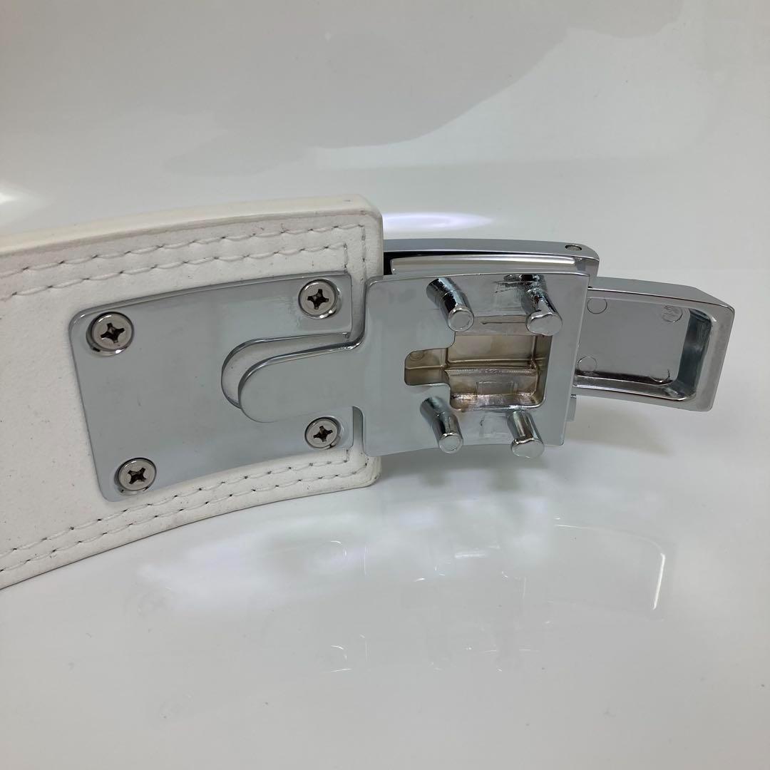 パワーベルト レバーアクション XL size 本革 WHITE/光沢銀 可変式