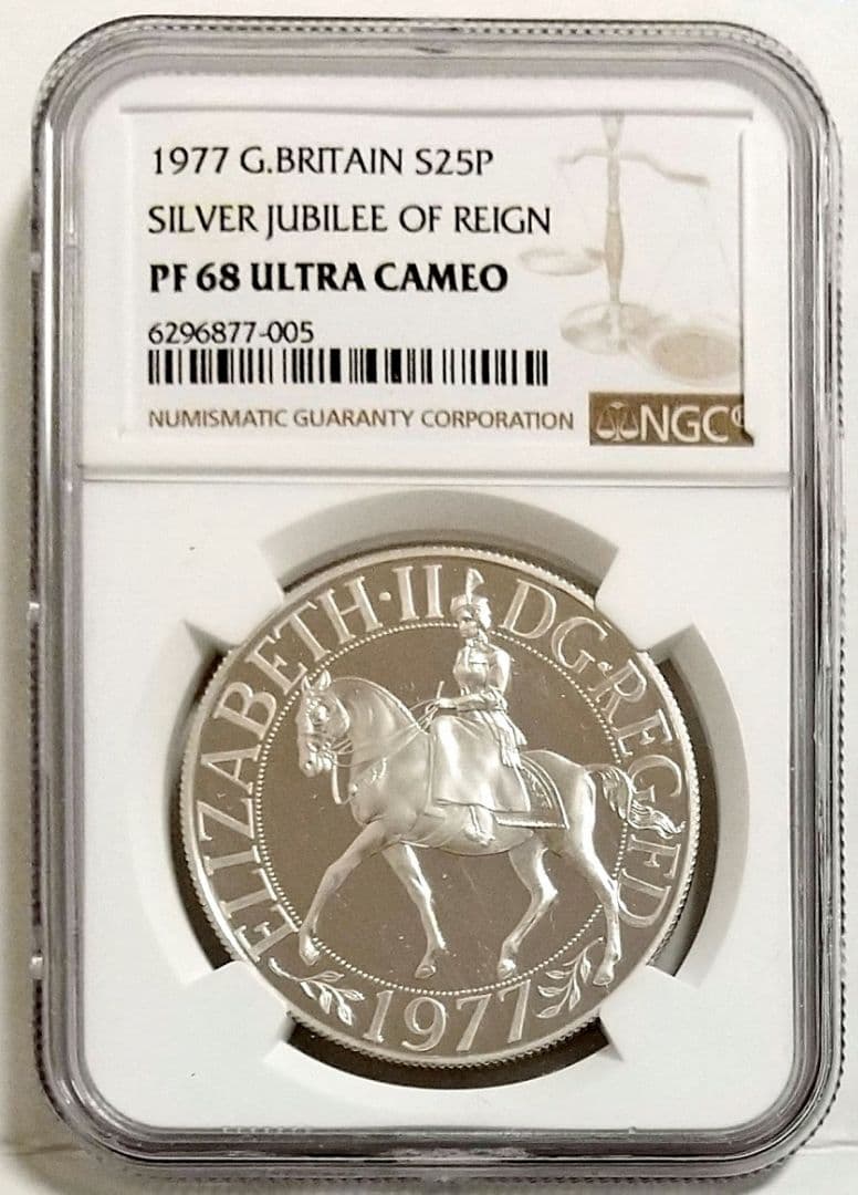 1977年 イギリス シルバージュビリー エリザベス2世 25P 銀貨 PF68