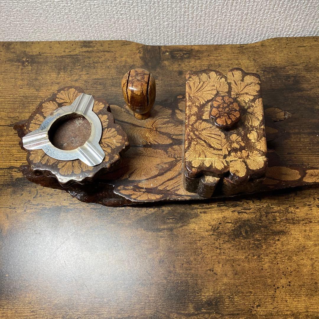 E-壁 【希少】アンティーク 樺細工 天然木 喫煙具セット灰皿・煙草入れ