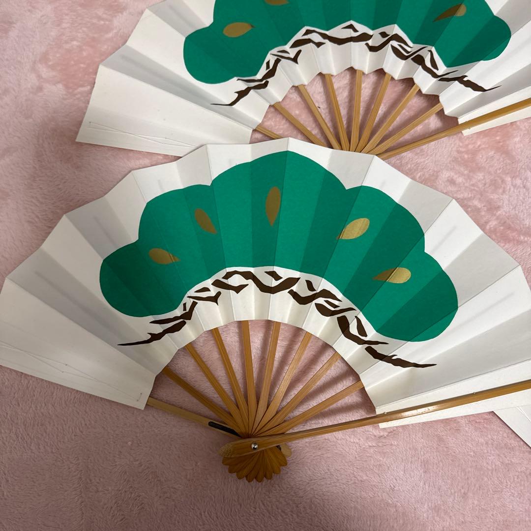 郷土芸能扇子 8本セット 緑と白　松づくし