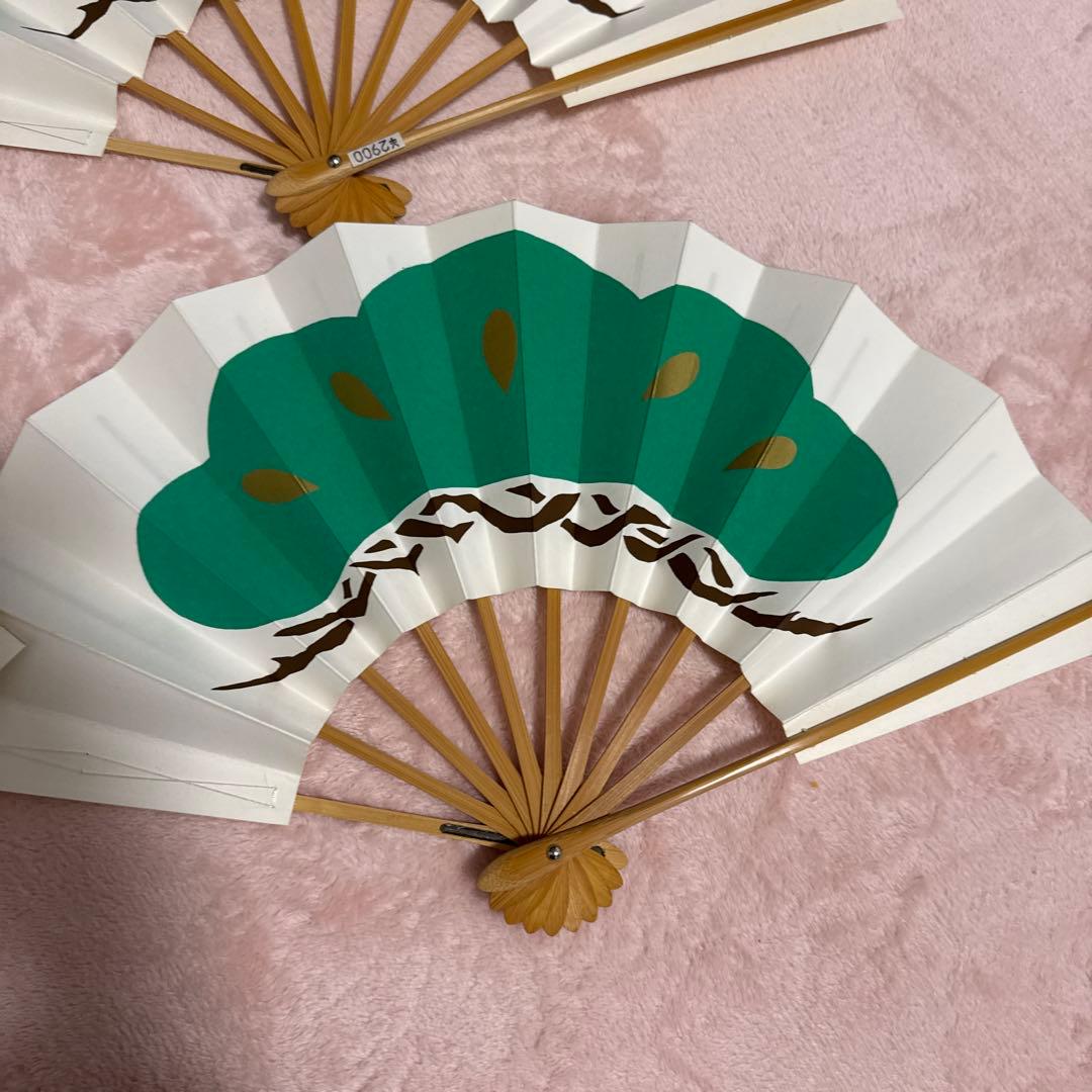 郷土芸能扇子 8本セット 緑と白　松づくし