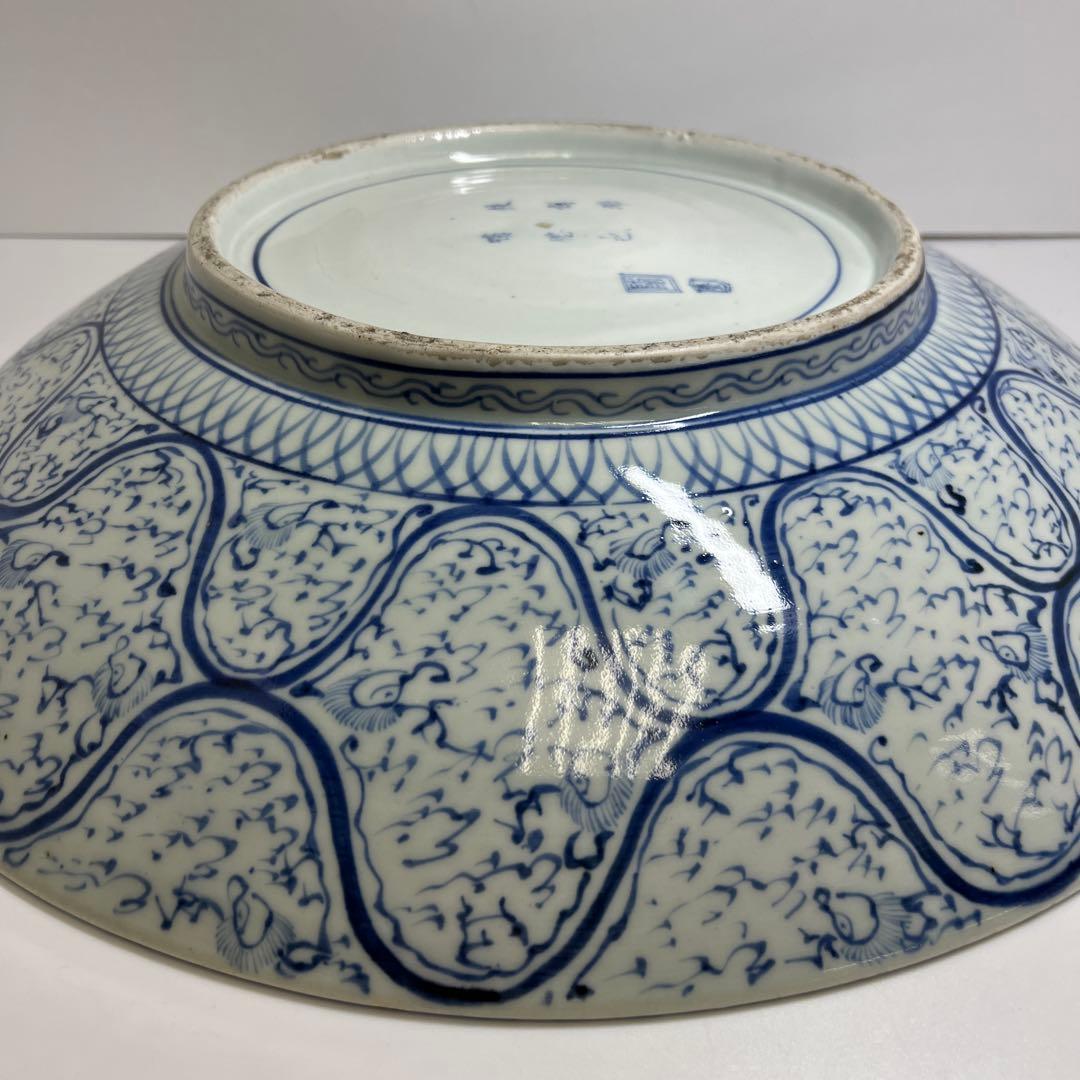 江戸中後期　古伊万里　極美品　染付鳳凰文大皿　約46.5㎝東Y7-1212☆2F