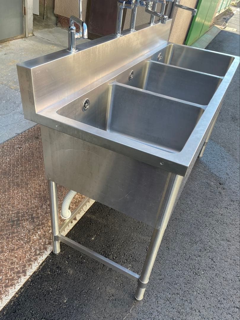 業務用 3槽シンク 3口蛇口付き 混合水栓付き 幅1500×奥600×高さ850