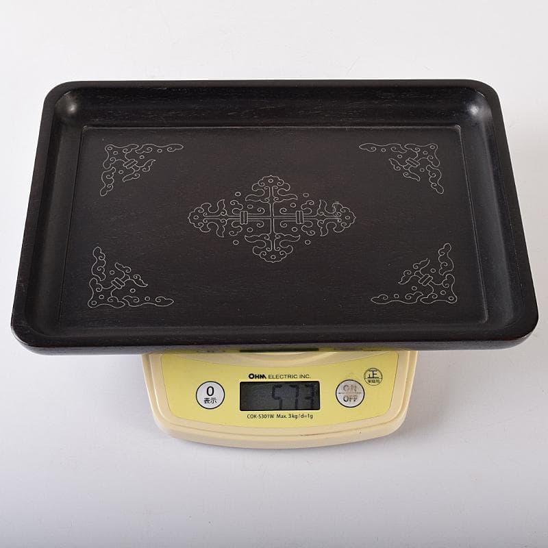 煎茶道具　鳥谷銘　唐木紫檀製　銀象嵌 　無垢刳り貫き　煎茶盆　香盆　DR8484