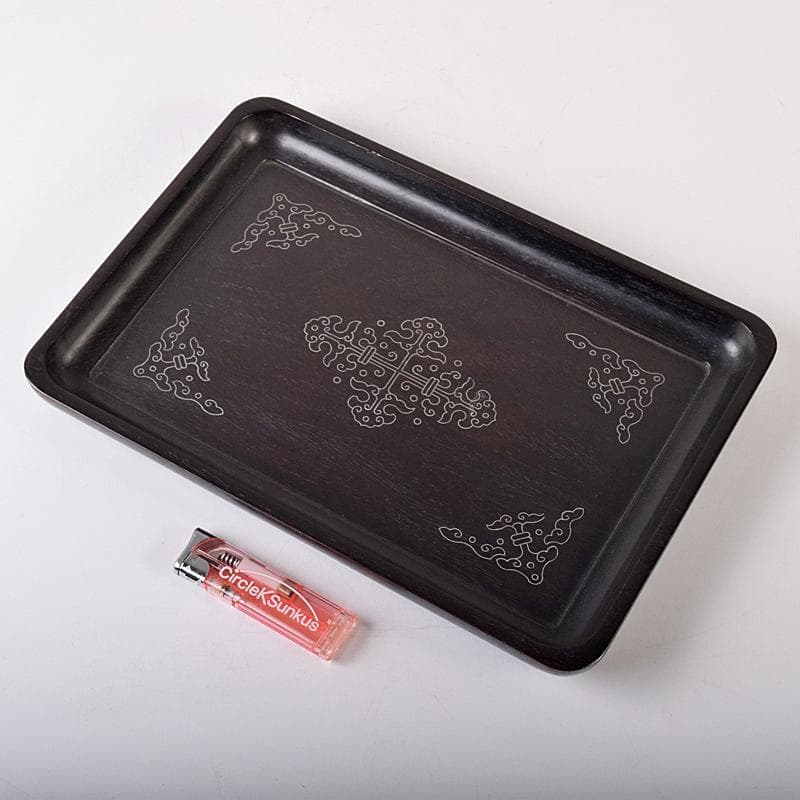 煎茶道具　鳥谷銘　唐木紫檀製　銀象嵌 　無垢刳り貫き　煎茶盆　香盆　DR8484