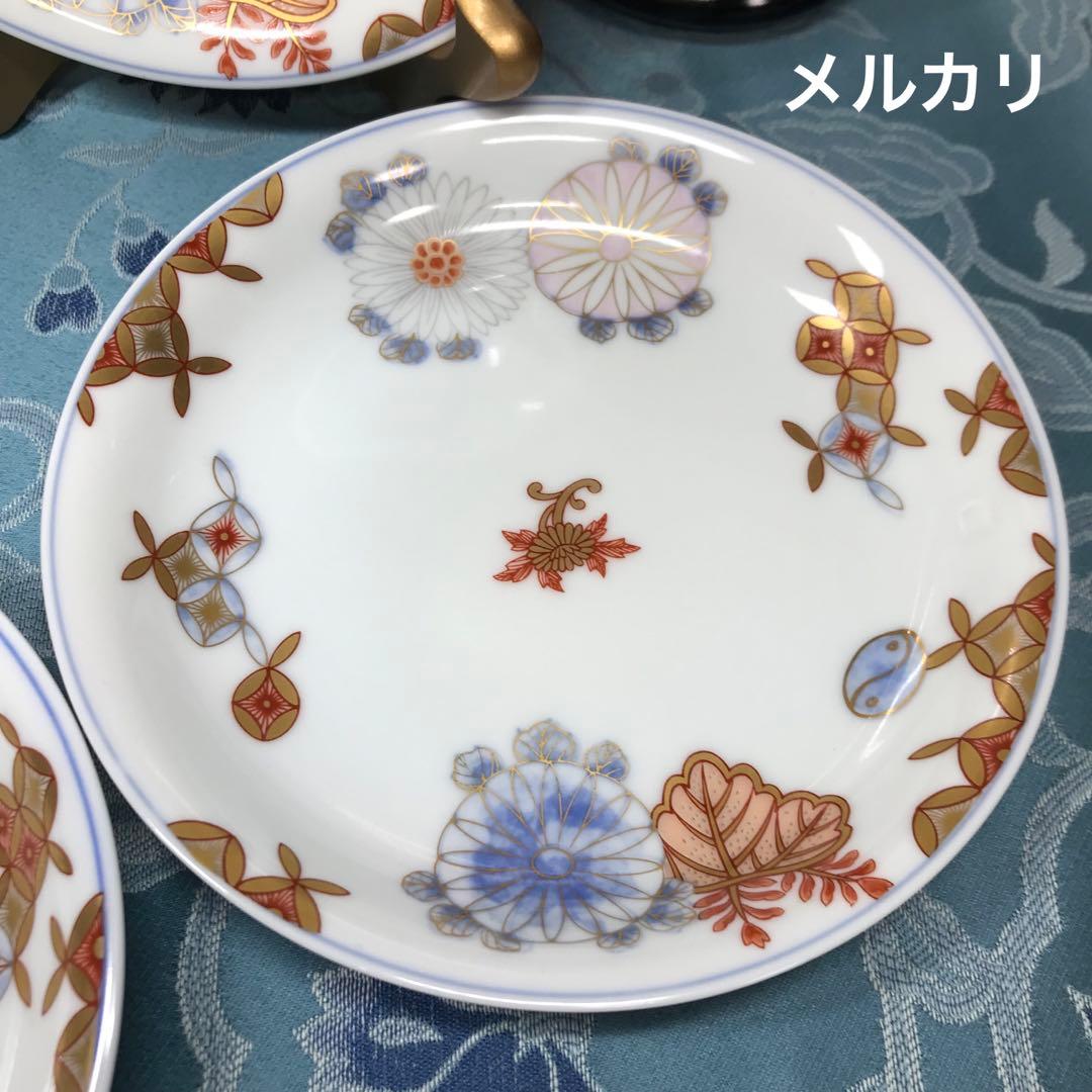 深川製磁　菊七宝　希少品　和皿揃　５枚１式　木箱入り　【廃番美品】