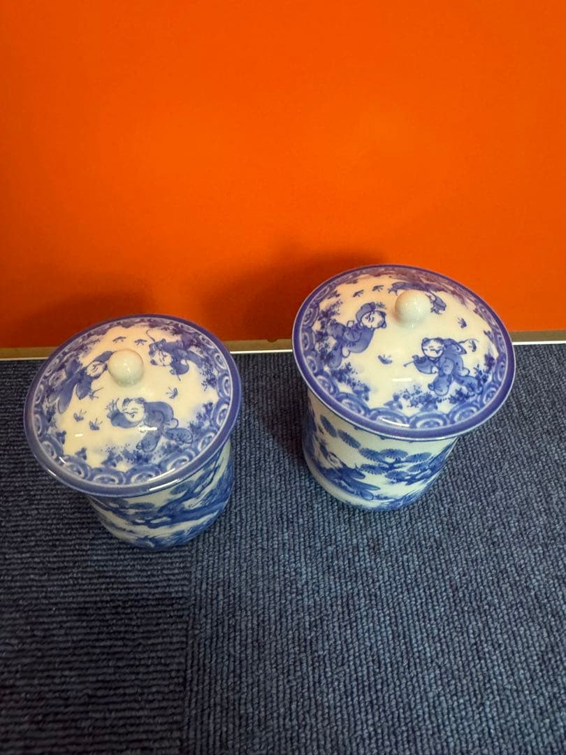 1972 三川内焼　平戸雅松作　献上唐子湯呑　2客　未使用