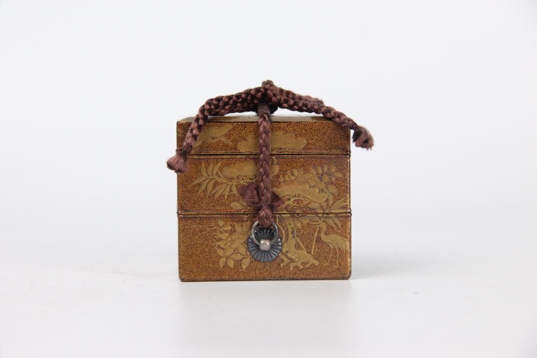 江戸　明治　時代 鶴松梅蒔絵重香合　小箱 梨地 漆器 EM19-9