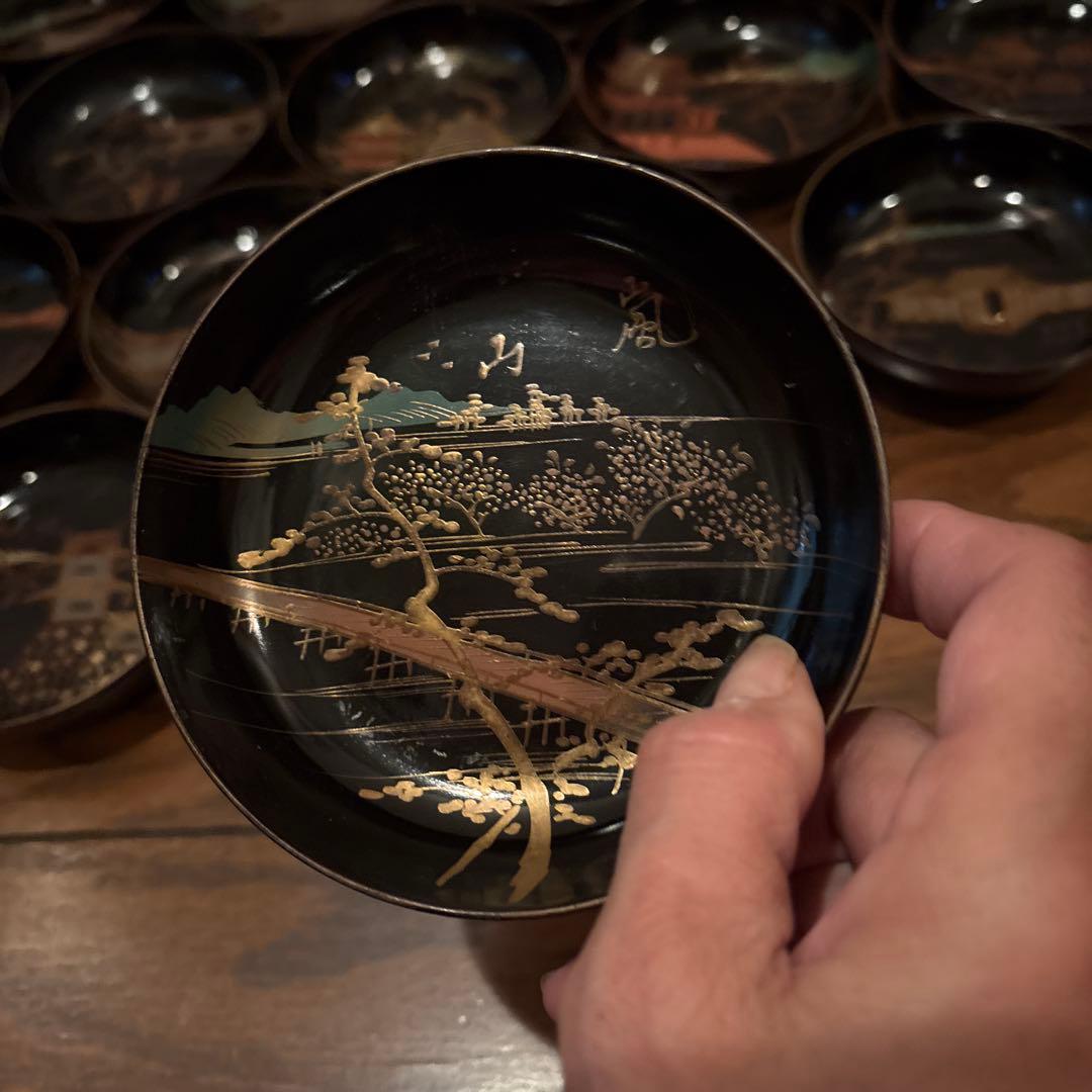 京都名所20選漆器皿二十枚セットアンティーク雅な雰囲気金蒔絵　インテリア実用使い