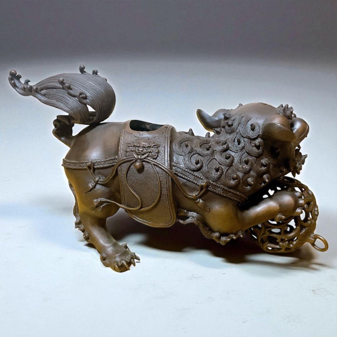 香道具 銅器 玉乗り獅子 香炉 香櫨 透かし火屋 仏具 骨董品 美術品