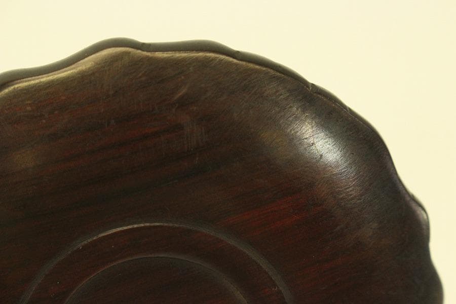 紫檀 刻 雲鶴皿 五客 細密彫刻(A758)