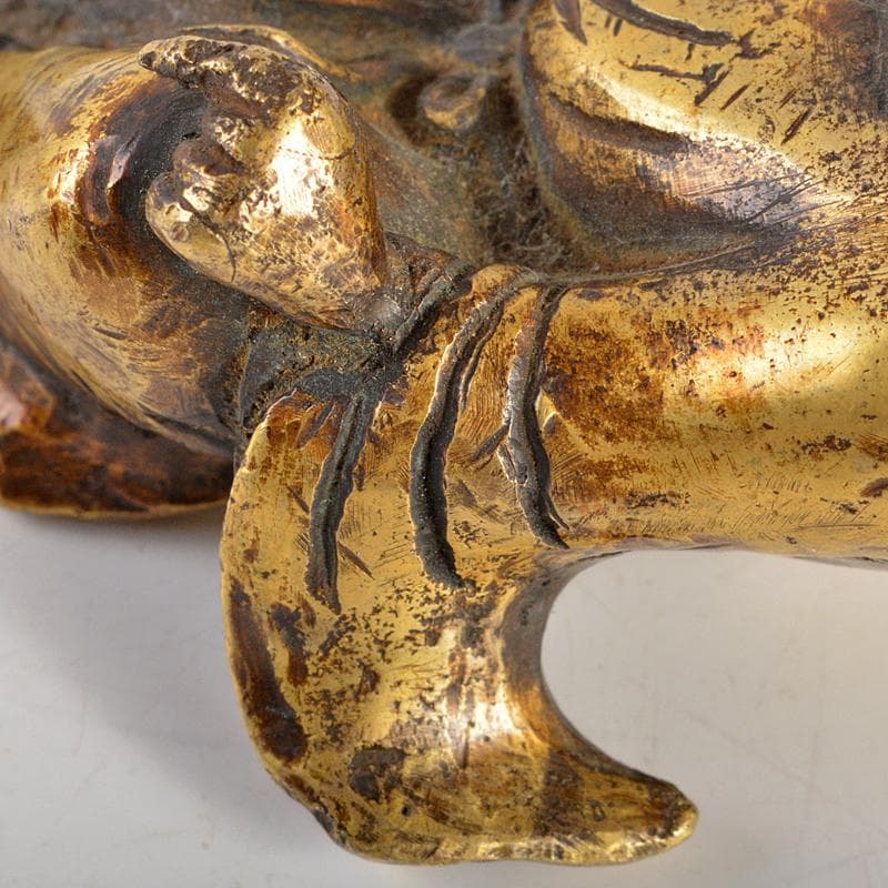 中国　古銅鍍金　人物像　達磨像　紙鎮　置物　M　R7465