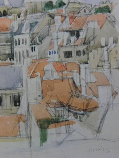 小磯良平、オーヴェル風景、希少画集画、新品高級額、額装付、状態良好