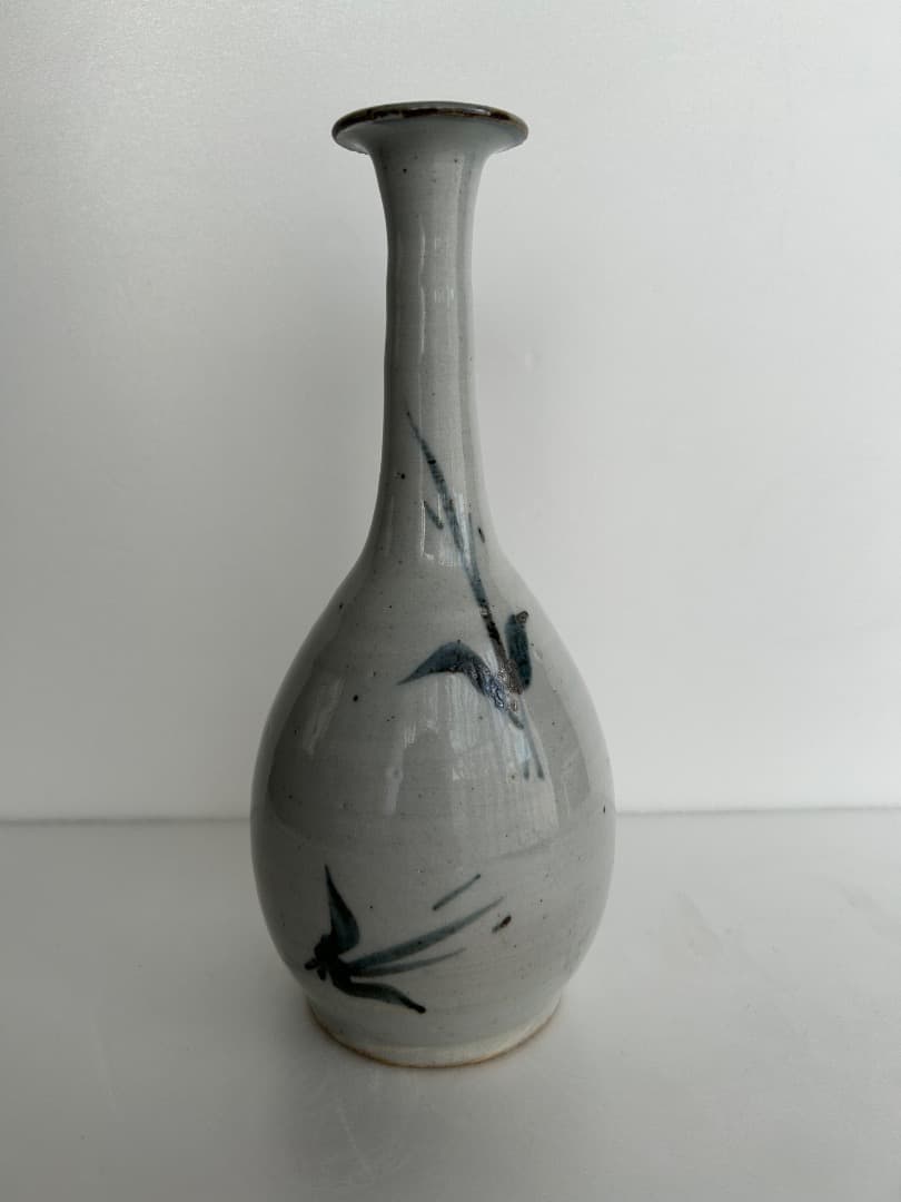 古染鶴首壺 (吉川修身作 美濃焼)