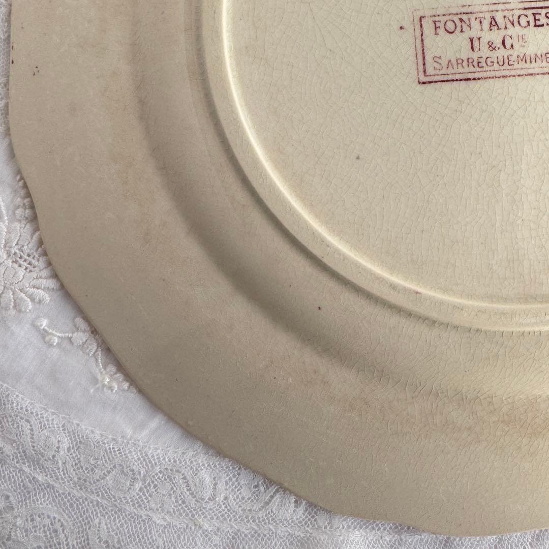 フランスアンティーク　サルグミンヌ　Fontanges ディナープレート　花リム