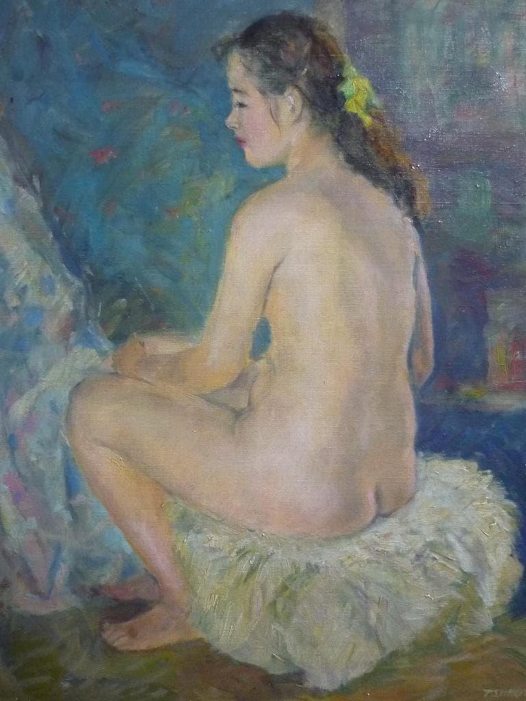 【真作】★弦田英太郎　油彩10号　うしろむきらふ　一水会常任委員★C21