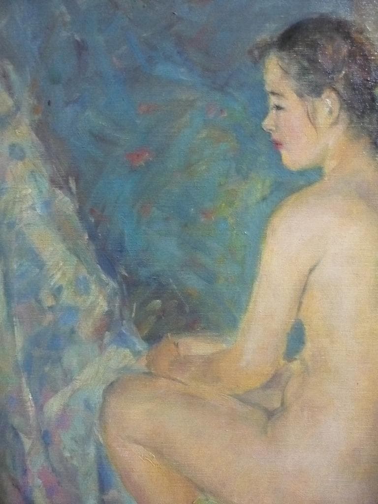 【真作】★弦田英太郎　油彩10号　うしろむきらふ　一水会常任委員★C21