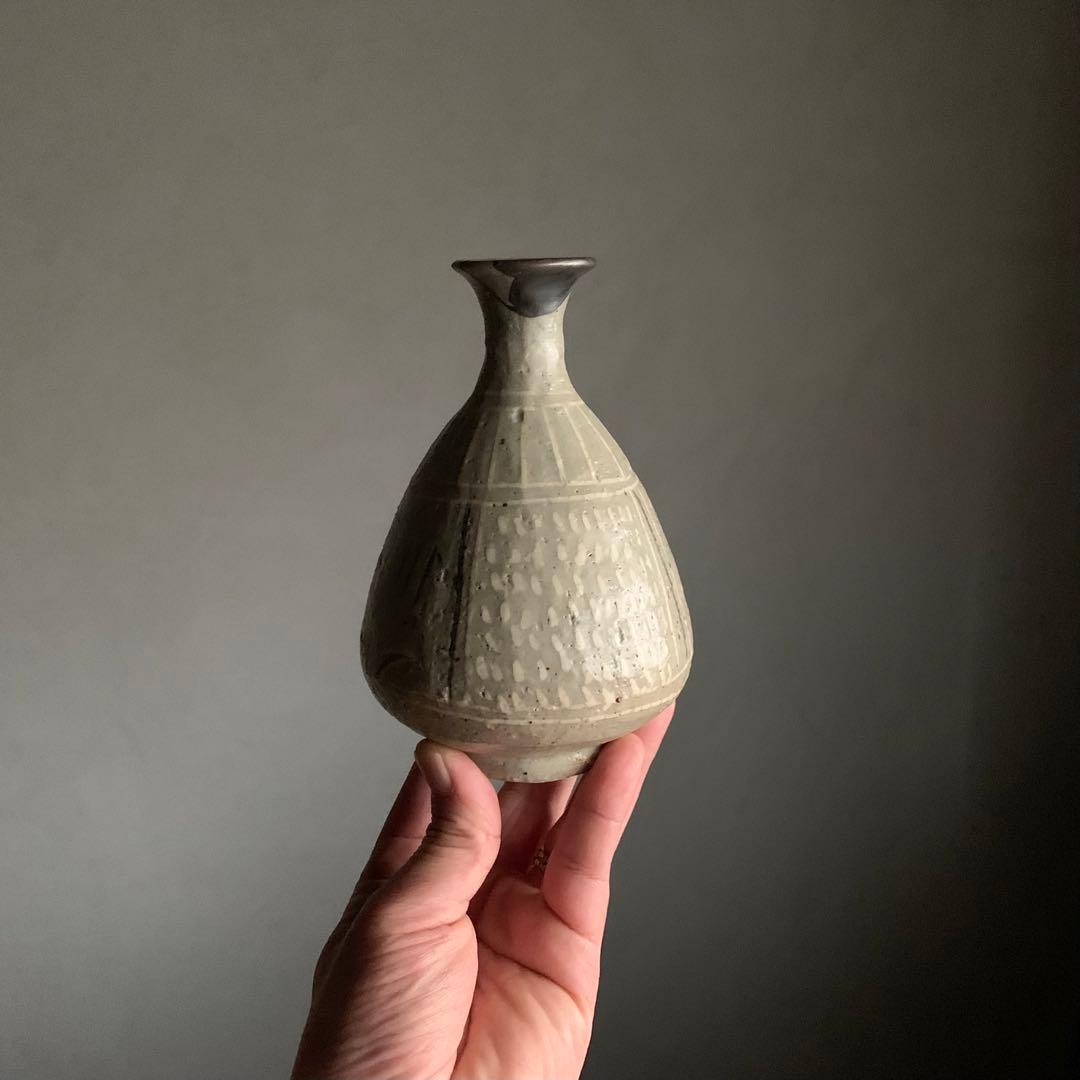 三島 白黒象嵌 徳利 古道具 アンティーク 酒器