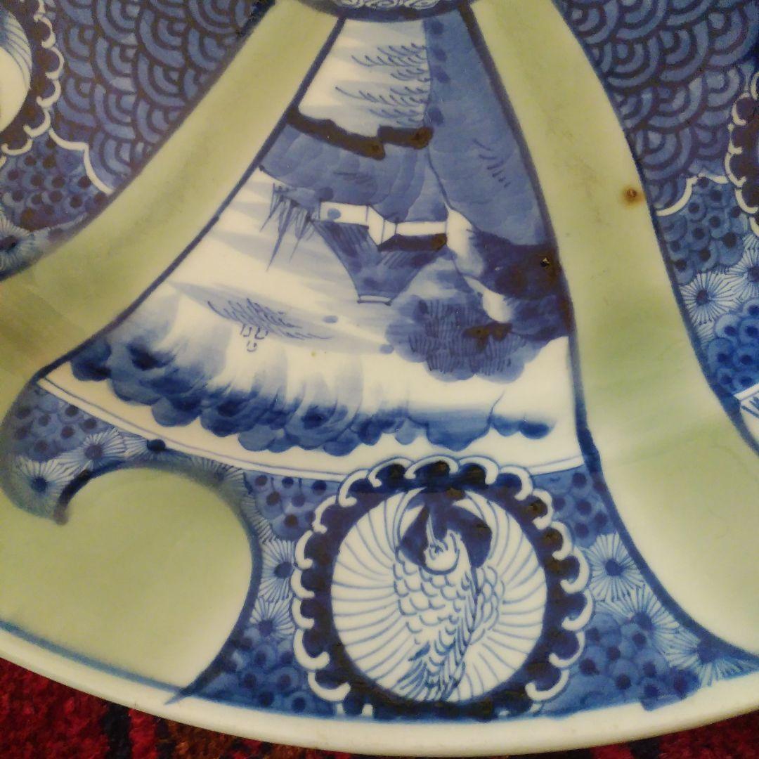 希少　珍品　 古伊万里 有田官窯　青磁染付大皿　特大皿　口径約44cm　有田焼