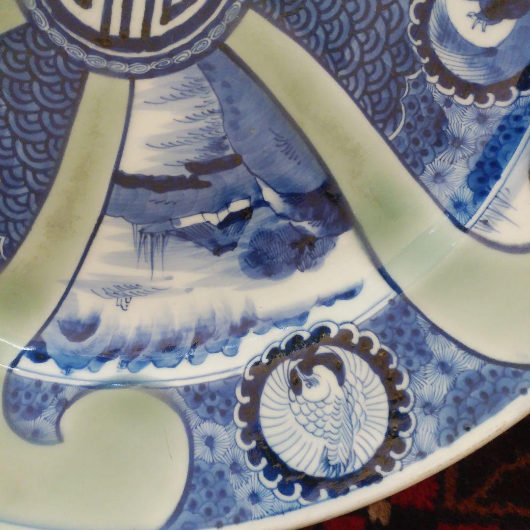 希少　珍品　 古伊万里 有田官窯　青磁染付大皿　特大皿　口径約44cm　有田焼
