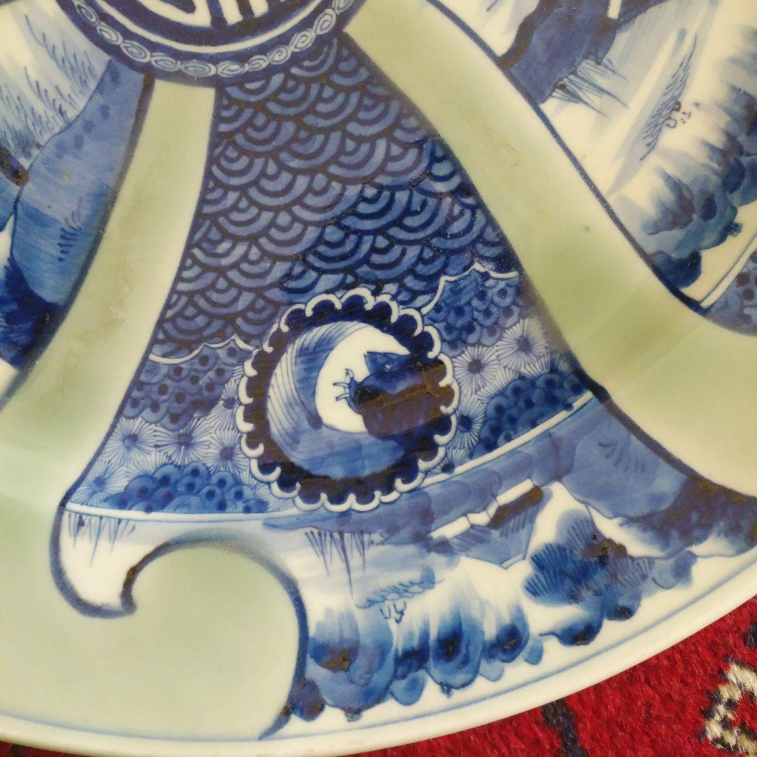 希少　珍品　 古伊万里 有田官窯　青磁染付大皿　特大皿　口径約44cm　有田焼