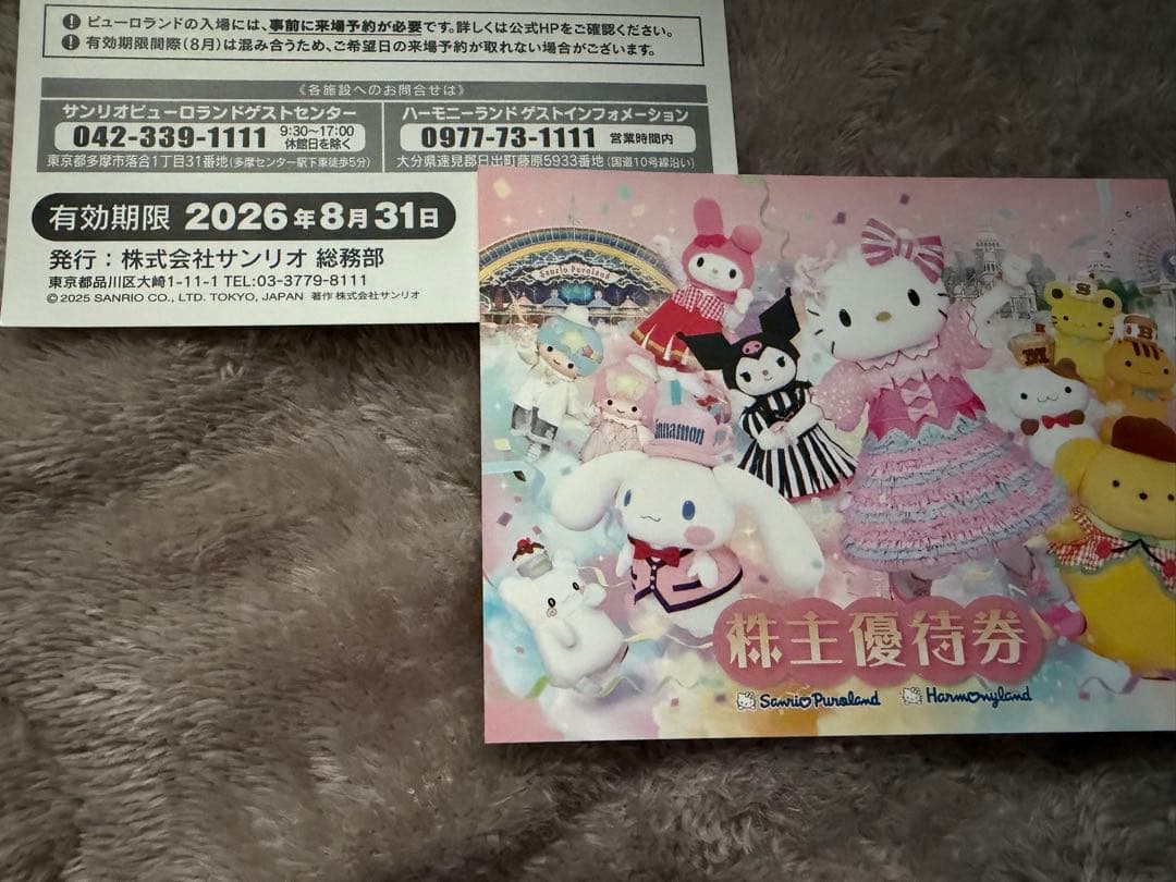 Happyくじ特賞BIG!クロミぬいぐるみ　株主優待券2枚セット