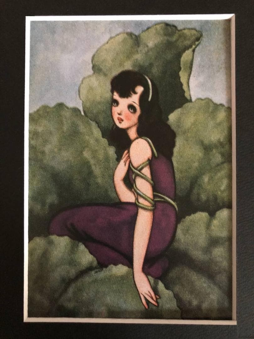 昭和レトロ、中原淳一、【すみれ 花の日記】、年代物・希少画集画 、新品高級額