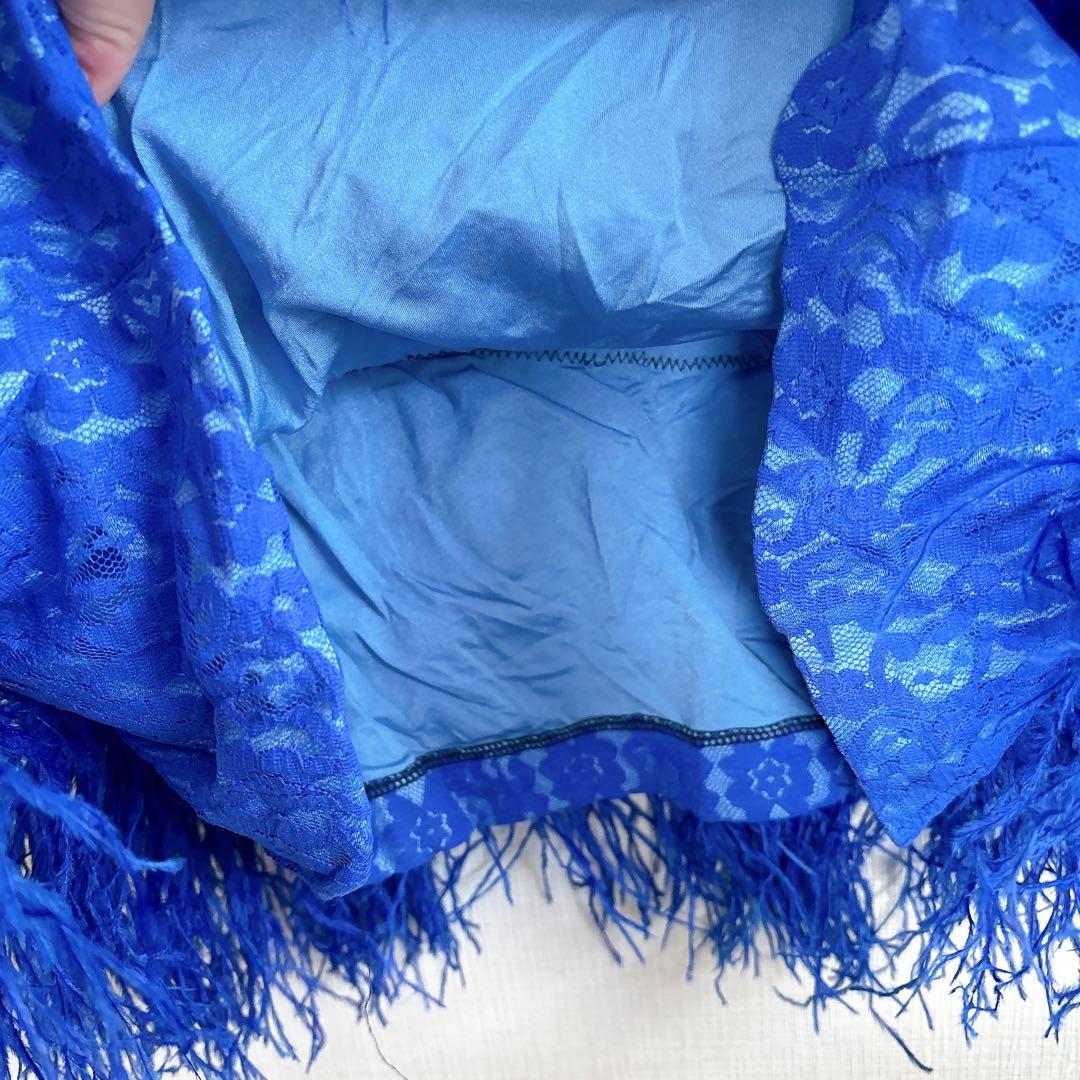 海外デザイン 社交ダンス ドレス ブルー フリンジ スパンコール レース装飾