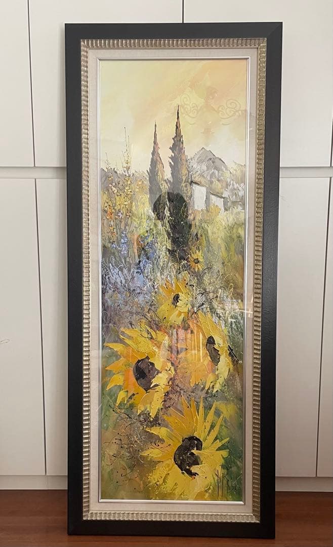 真作 大型油彩肉筆画　マニュエル・リュバロ　『ひまわり』 縦1.2m