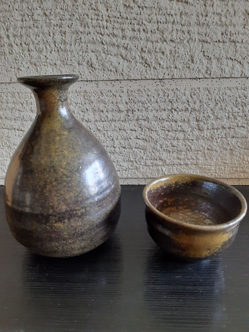 斜里窯 酒器揃い　灰被り徳利 ぐい飲み