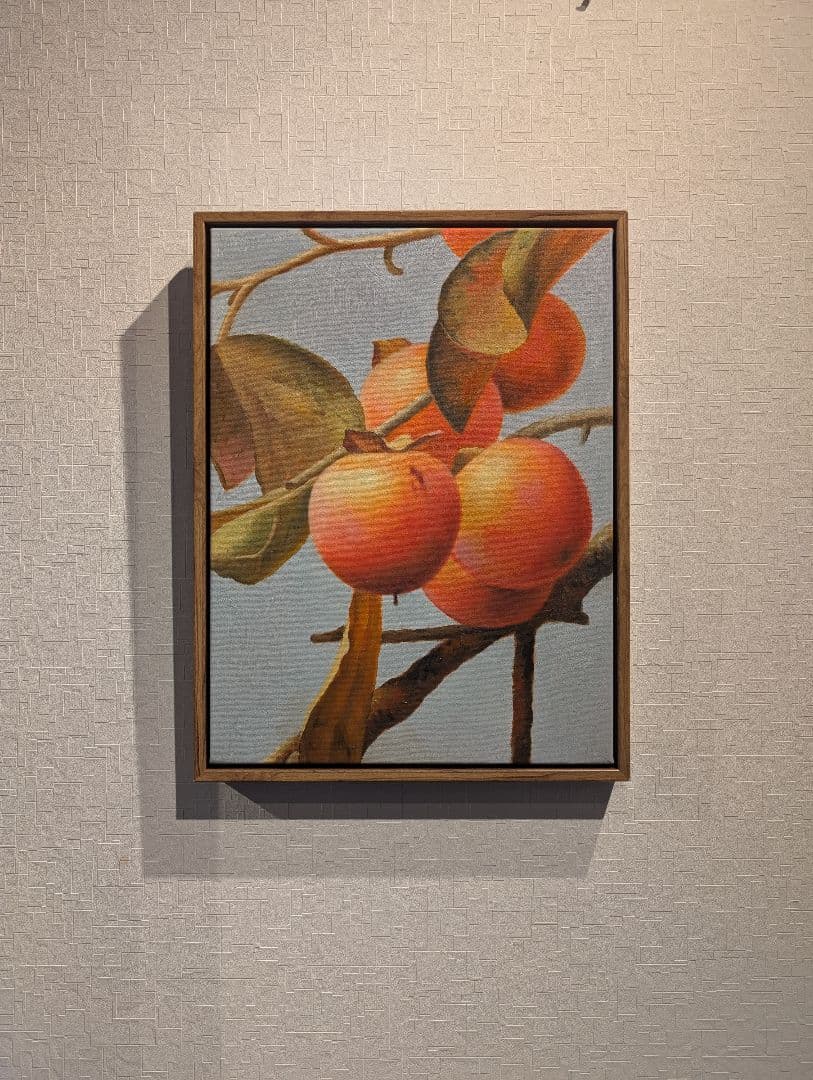 【美品】肉筆 油彩画 「柿」 F4号相当 額装済み 縁起物 秋の彩り
