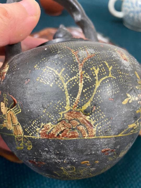 朱泥 急須 彩絵 漆絵 時代