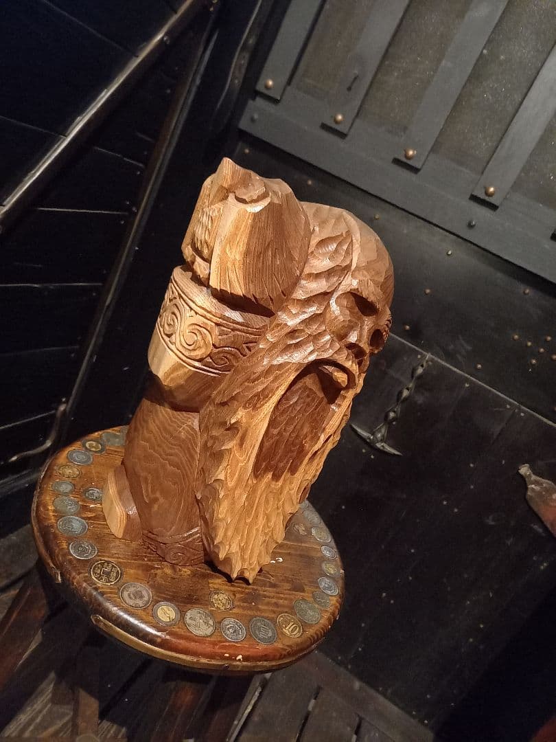 希少　千島アイヌ　シマフクロウ　コロボックル　マキリ　槐　一刀彫